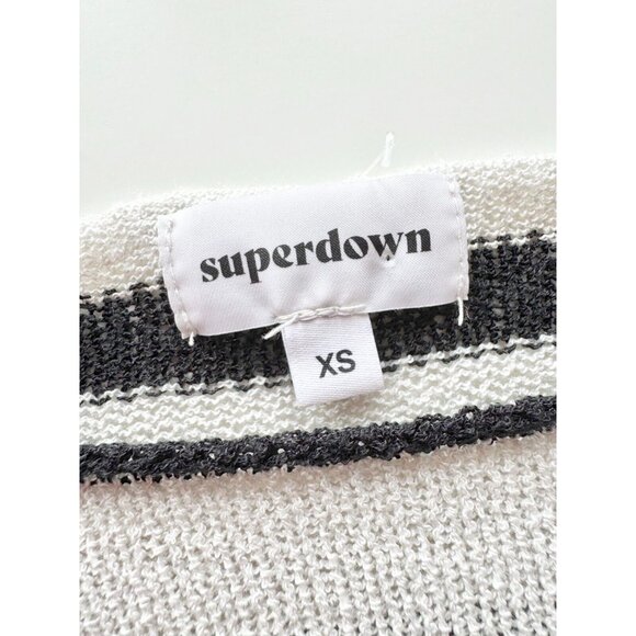 SUPERDOWN Adriana White Black Striped Open Knit Oversized Crop Sweater, Size XS - Picture 11 of 13